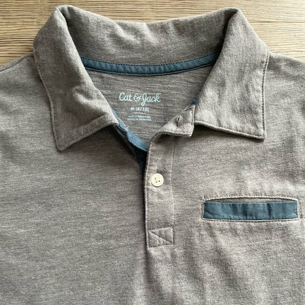 3/$30 | Cat & Jack | Gray Polo with Blue Trim Detail | Boys M (8-10) - Picture 6 of 9